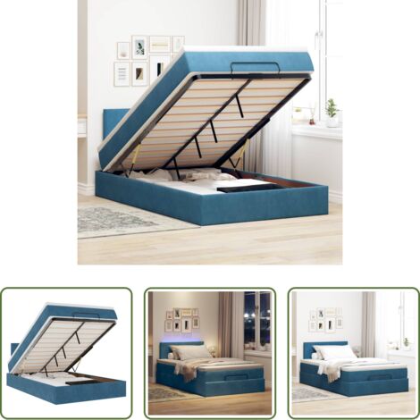 Materasso a molle -  Pouf Letto con Materasso e LED Blu Scuro 120x190cm in Velluto