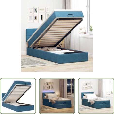 Materasso a molle - Pouf Letto con Materasso e LED Blu Scuro 80x200cm in Velluto