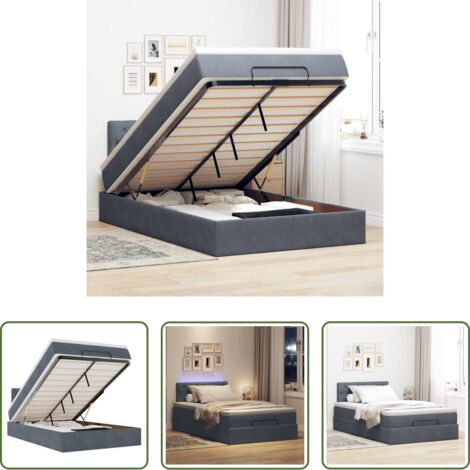 Materasso a molle -  Pouf Letto con Materasso e LED Grigio Scuro 120x190cm Velluto
