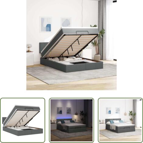 Materasso a molle -  Pouf Letto con Materasso e LED Grigio Scuro 140x190 cm