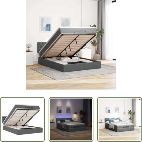 Materasso a molle -  Pouf Letto con Materasso e LED Grigio Scuro 140x190 cm
