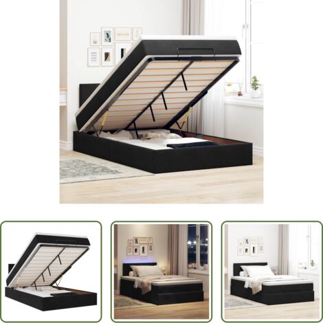 Materasso a molle -  Pouf Letto con Materasso e LED Nero 120x190cm in Velluto