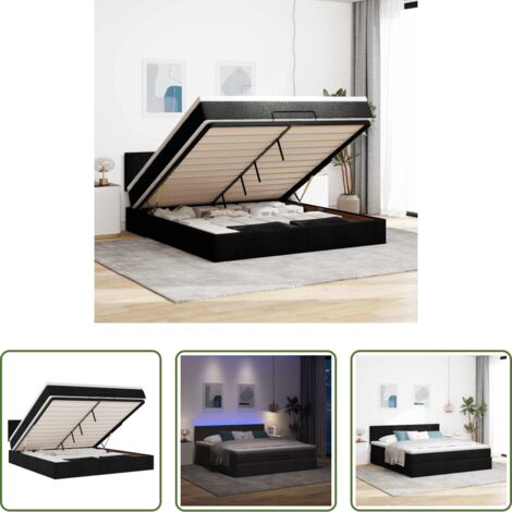 Materasso a molle -  Pouf Letto con Materasso e LED Nero 180x200cm Tessuto