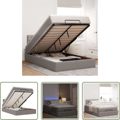 Materasso a molle -  Pouf Letto con Materasso e LED Tortora 120x190cm in Tessuto