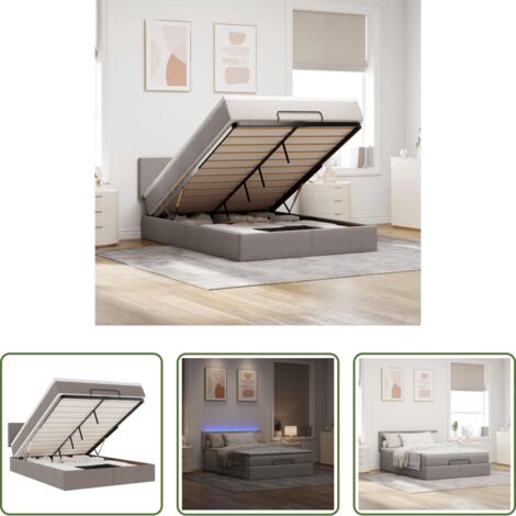Materasso a molle -  Pouf Letto con Materasso e LED Tortora 140x190 cm in Tessuto
