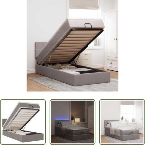 Materasso a molle -  Pouf Letto con Materasso e LED Tortora 90x200 cm in Tessuto