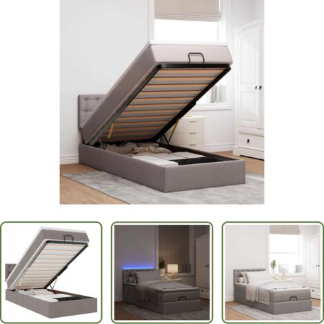 Materasso a molle -  Pouf Letto con Materasso e LED Tortora 90x200 cm in Tessuto