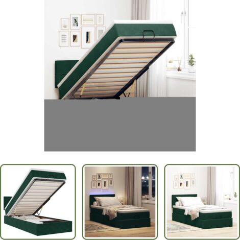 Materasso a molle -  Pouf Letto con Materasso e LED Verde Scuro 80x200cm in Velluto