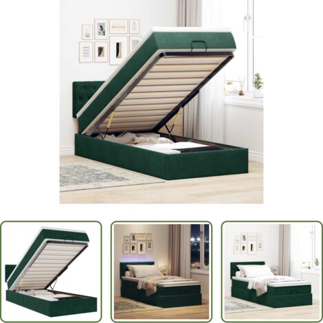 Materasso a molle -  Pouf Letto con Materasso e LED Verde Scuro 80x200cm in Velluto