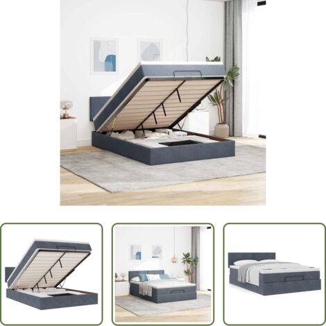 Materasso a molle -  Struttura Letto Pouf con Materasso 140x200 cm in Velluto