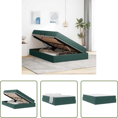 Materasso con contenitore -  Letto con contenitore e materasso Verde Scuro 140 x 190 cm