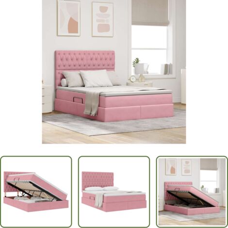 Materasso con LED -  Letto con contenitore e materasso Rosa 140 x 200 cm Velluto