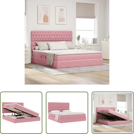 Materasso con LED -  Letto con contenitore e materasso Rosa 160 x 200 cm Velluto