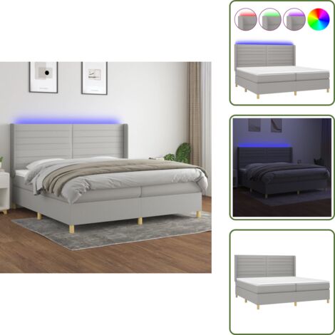 Materasso con LED - vidaXL Letto a Molle Materasso e LED Grigio Chiaro 200x200 cm Tessuto - Letto con testiera regolabile