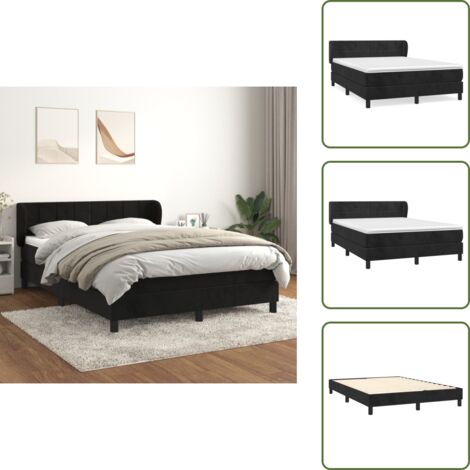 Materasso con molle insacchettate - vidaXL Giroletto a Molle con Materasso Nero 140x190 cm in Velluto - Letto con testiera regolabile
