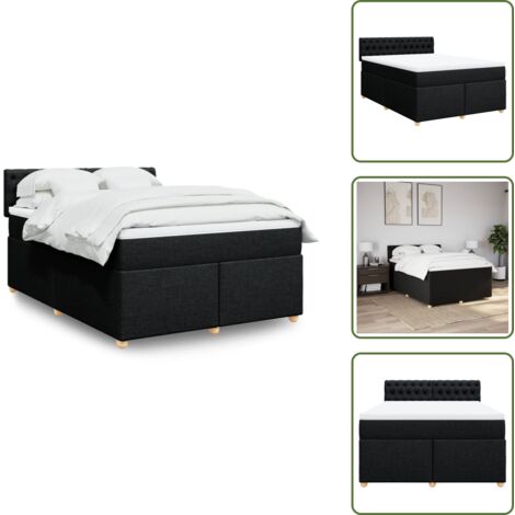 Materasso con molle insacchettate - vidaXL Giroletto a Molle con Materasso Nero 160x200 cm in Tessuto - Letto con testiera