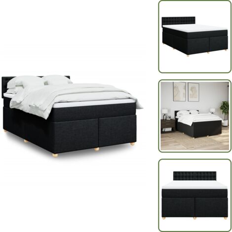 Materasso con molle insacchettate - vidaXL Giroletto a Molle con Materasso Nero 160x200 cm in Tessuto - Letto con testiera