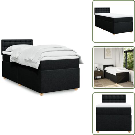 Materasso con molle - vidaXL Giroletto a Molle con Materasso Nero 90x200 cm in Tessuto - Letto con testiera