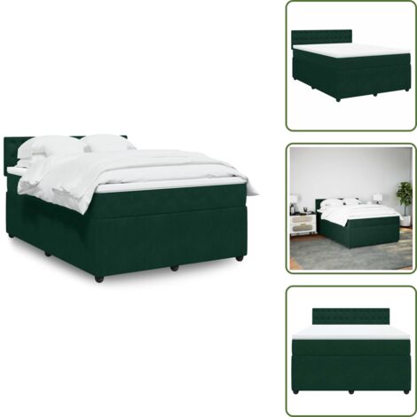 Materasso con molle - vidaXL Giroletto a Molle con Materasso Verde Scuro 140x200 cm Velluto - Letto in velluto