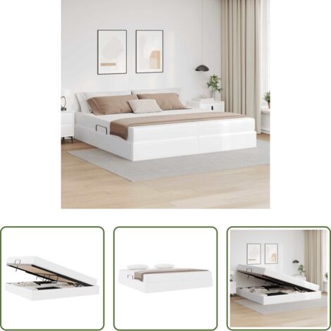 Materasso con stoccaggio -  Letto con contenitore e materasso 2 pcs Bianco Pelle