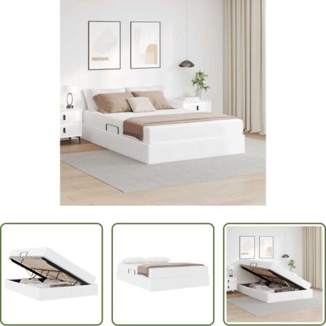 Materasso con stoccaggio -  Letto con contenitore e materasso 2 pcs Bianco Pelle