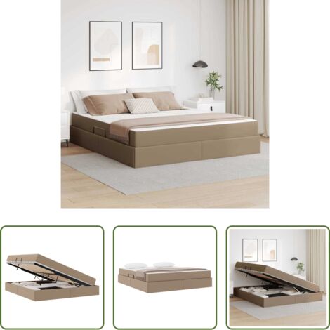 Materasso con stoccaggio -  Letto con contenitore e materasso 2 pcs Cappuccino Pelle