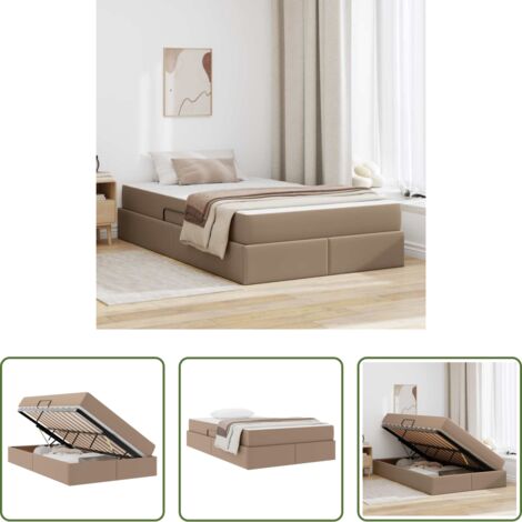 Materasso con stoccaggio -  Letto con contenitore e materasso 2 pcs Cappuccino Pelle