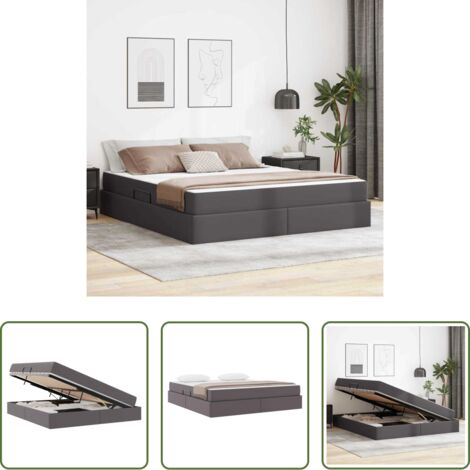 Materasso con stoccaggio -  Letto con contenitore e materasso 2 pcs Grigio Pelle