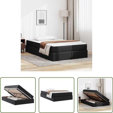 Materasso con stoccaggio -  Letto con contenitore e materasso 2 pcs Nero Pelle