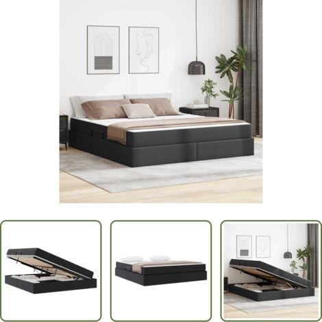 Materasso con stoccaggio -  Letto con contenitore e materasso 2 pcs Nero Pelle