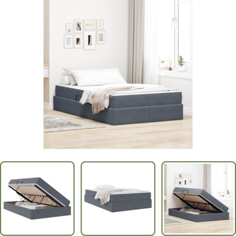 Materasso con velluto -  Letto con contenitore e materasso Grigio scuro 120 x 190 cm