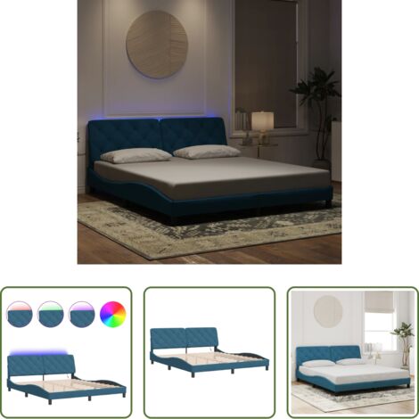Materasso -  Giroletto con LED senza Materasso Blu 180x200 cm in Velluto