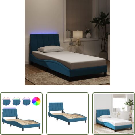 Materasso -  Giroletto con LED senza Materasso Hanko Blu 80x200 cm in Velluto
