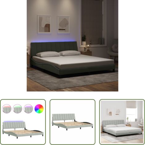 Materasso -  Giroletto con LED senza Materasso Hanko Grigio Chiaro 180x200 cm in Velluto