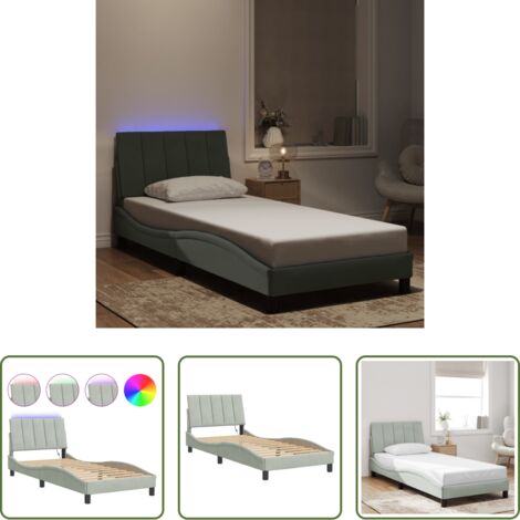 Materasso -  Giroletto con LED senza Materasso Hanko Grigio Chiaro 80x200 cm in Velluto