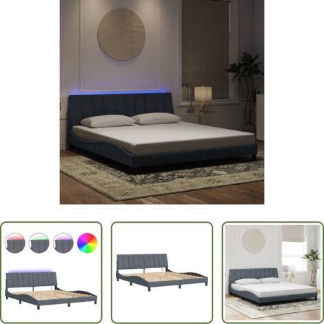 Materasso -  Giroletto con LED senza Materasso Hanko Grigio Scuro 180x200 cm in Velluto