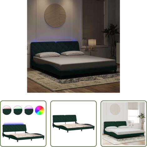 Materasso -  Giroletto con LED senza Materasso Verde Scuro 180x200 cm in Velluto