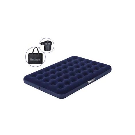 MATERASSO GONF. AIRBED BLU FLOCCATO MATRIMONIALE CON POMPA ELETTRICA cm.191x137x22h. (art.67287) BESTWAY