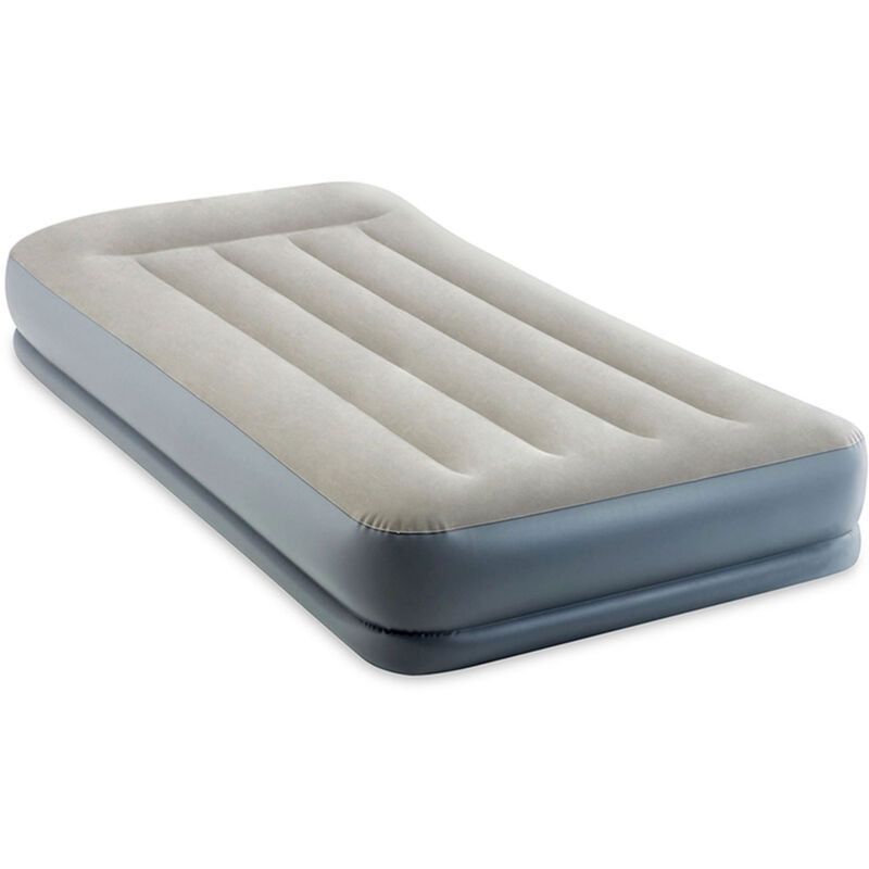 64116ND - Materasso Gonfiabile Dura-Beam Pillow Rest Mid-Rise Singolo, con Pompa Elettrica Incorporata, pvc, Grigio, 99x191x30 cm - Intex