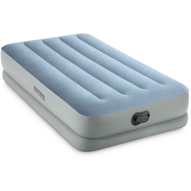 64157 - Materasso Gonfiabile Dura-Beam Mid-Rise Comfort Singolo, con Pompa usb, pvc, Grigio e Azzurro, 99x191x36 cm - Intex