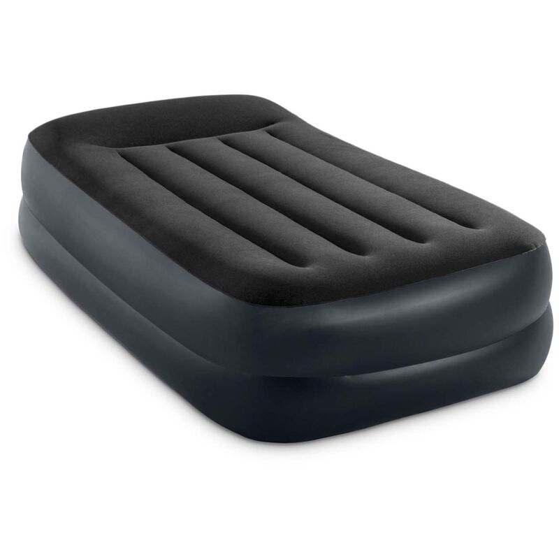 64122ND - Materasso Gonfiabile Dura-Beam Pillow Rest Raised Singolo, con Pompa Elettrica Incorporata, pvc, Nero, 99x191x42 cm - Intex