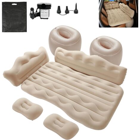 Materasso gonfiabile per auto, sedile posteriore ad aria, letto da viaggio spesso per SUV universale con pompa dell'aria, cuscino, tappetino di servizio, stile piastra posteriore beige portatile