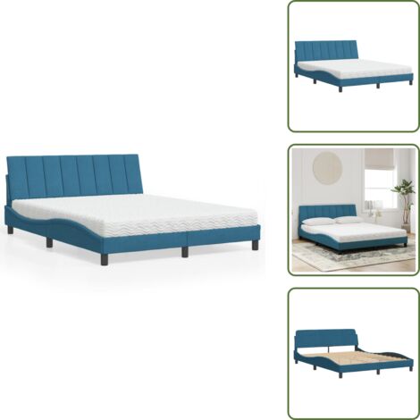 Materasso H2 - vidaXL Letto con Materasso Hanko Blu 160x200 cm in Velluto - Materasso H3