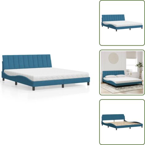 Materasso H2 - vidaXL Letto con Materasso Hanko Blu 180x200 cm in Velluto - Materasso H3