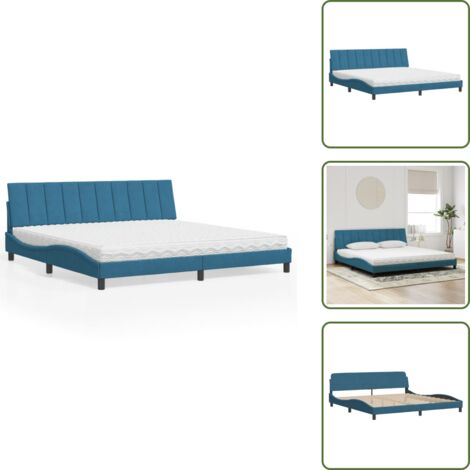 Materasso H2 - vidaXL Letto con Materasso Hanko Blu 200x200 cm Velluto - Materasso H3