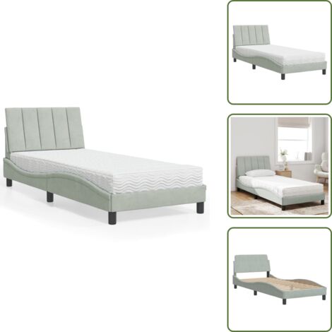 Materasso H2 - vidaXL Letto con Materasso Hanko Grigio Chiaro 80x200 cm in Velluto - Materasso H3