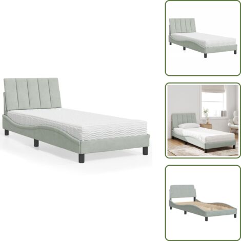 Materasso H2 - vidaXL Letto con Materasso Hanko Grigio Chiaro 90x190 cm in Velluto - Materasso H3