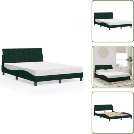 Materasso H2 - vidaXL Letto con Materasso Hanko Verde Scuro 140x190 cm in Velluto - Materasso H3
