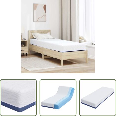 Materasso in gel -  Materasso Bianco e Blu 80 x 200 cm Tessuto Jacquard