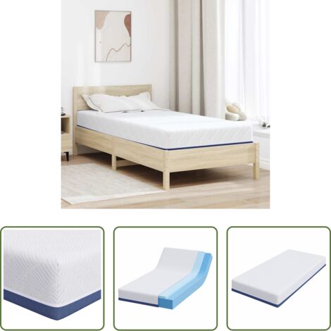 Materasso in gel -  Materasso Bianco e Blu 90 x 190 cm Tessuto Jacquard